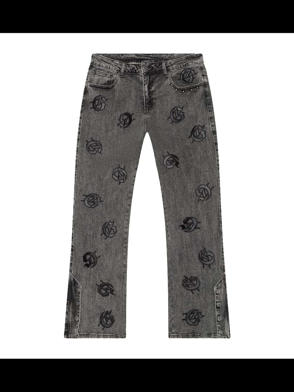 Gray Embroidered Straight-Leg Men's Jeans